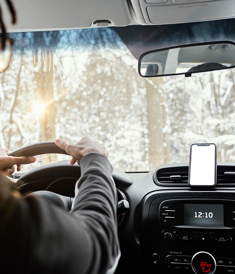 Happy driver using phone mount
